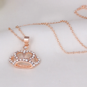 Crown Pendant Necklace Clear Rhinestone Gold Crown Pendant Necklace Clear Rhinestone Gold