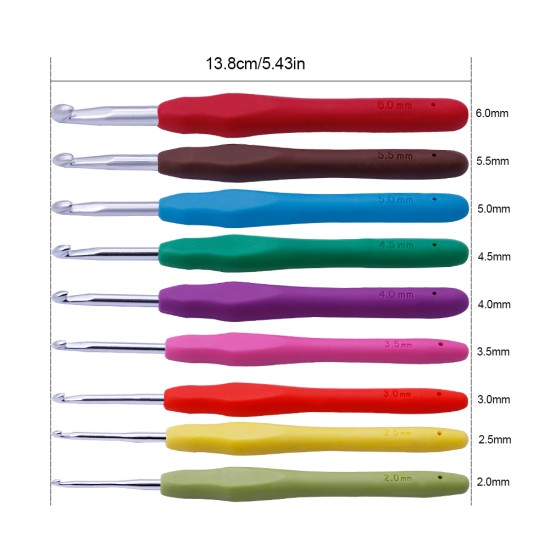 9 Pcs Colored Handle Crochet Sweater Handle Aluminum Crochet Yarn Needles Multicolor 9 Pcs Colored Handle Crochet Sweater Handle Aluminum Crochet Yarn Needles Multicolor