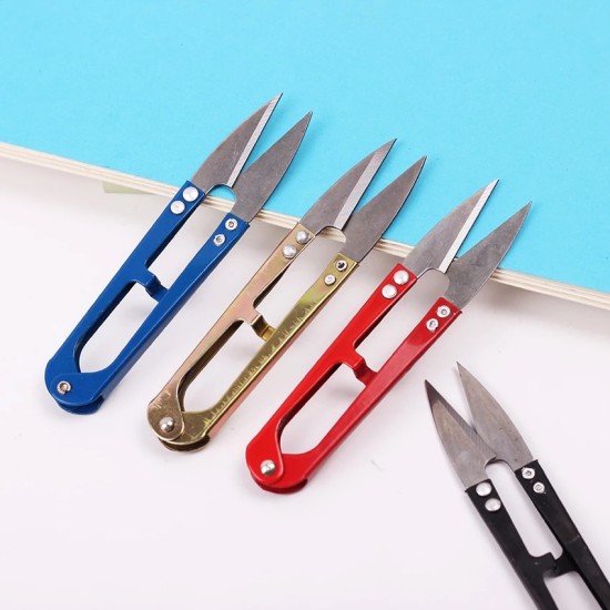 Stainless Steel U Shape Use Scissors Thread Cut Blue Stainless Steel U Shape Use Scissors Thread Cut Blue