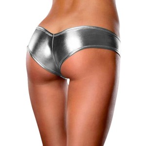 V Cut Wide Side Metallic Panty Silver