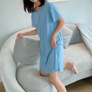 Single Pcs Plan Nightwear For Women Sleepwear Blue