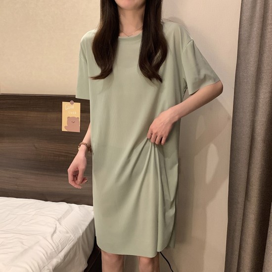 Single Pcs Plan Nightwear For Women Sleepwear Green