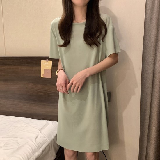 Single Pcs Plan Nightwear For Women Sleepwear Green