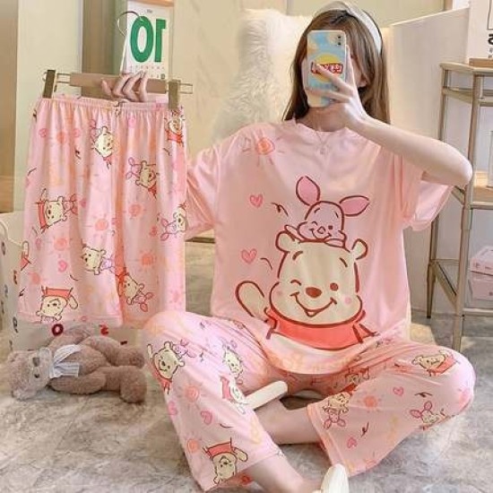 3 Pcs Nightwear Pajama Shorts Sets For Women Sleepwear Peach 3 Pcs Nightwear Pajama Shorts Sets For Women Sleepwear Peach