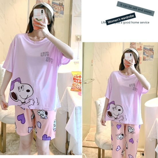 3 Pcs Nightwear Pajama Shorts Sets For Women Sleepwear Purple