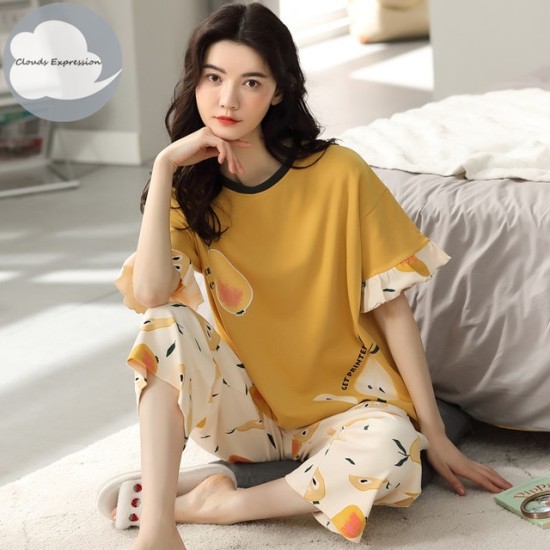 3 Pcs Nightwear Pajama Shorts Sets For Women Sleepwear Yellow