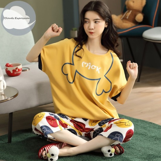 3 Pcs Nightwear Pajama Shorts Sets For Women Sleepwear Yellow