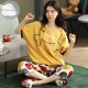 3 Pcs Nightwear Pajama Shorts Sets For Women Sleepwear Yellow