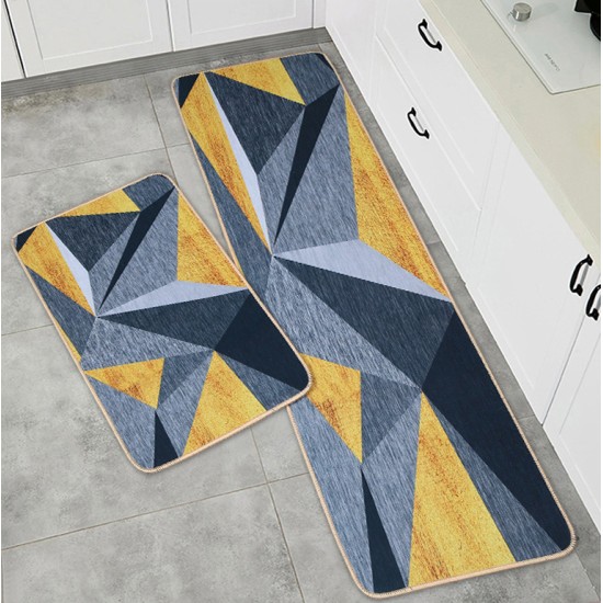 2Pcs Kitchen And Bathroom Non-Slip  Floor Mat Set 40x120 And 40x60 Gray