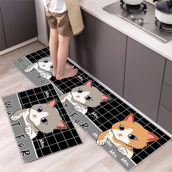 2Pcs Kitchen And Bathroom Non-Slip  Floor Mat Set 40x120 And 40x60 Black