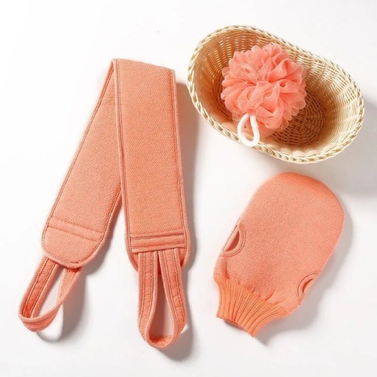 3 Pieces Body Cleaning Soft Cloth Back Scrubber Sponge Gloves Set For Shower Peach 3 Pieces Body Cleaning Soft Cloth Back Scrubber Sponge Gloves Set For Shower Peach