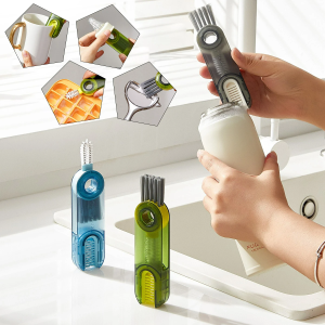 3 In 1 U-shaped Cup Mouth Multifunction Water Bottle Cup Cleaning Brush Blue