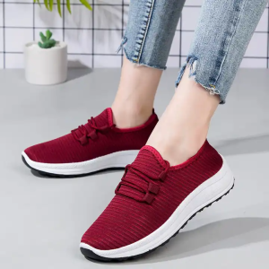 Mesh Lace-Up Sneakers for Women Lightweight Breathable Non-Slip Soft And Comfortable Shoes For Walking Running Jogging Exercise Gym and Outdoor Office Casual Shoes - Red