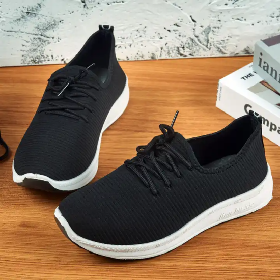 Mesh Lace-Up Sneakers for Women Lightweight Breathable Non-Slip Soft And Comfortable Shoes For Walking Running Jogging Exercise Gym and Outdoor Office Casual Shoes - Black