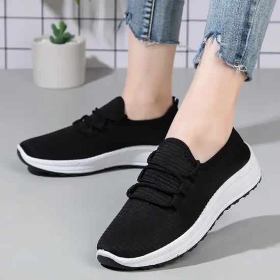 Mesh Lace-Up Sneakers for Women Lightweight Breathable Non-Slip Soft And Comfortable Shoes For Walking Running Jogging Exercise Gym and Outdoor Office Casual Shoes - Black