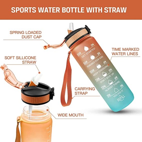 1L-32oz with Motivational Time Marker Straw Leakproof Drinking Sport Water Bottle Outdoor Travel Gym Fitness 1L-32oz with Motivational Time Marker Straw Leakproof Drinking Sport Water Bottle Outdoor Travel Gym Fitness