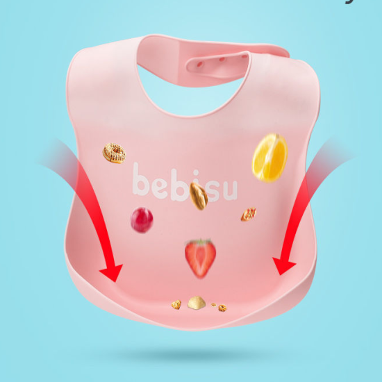 New Born Soft Waterproof Three-Dimensional  Pouch Silicone Bib - pink