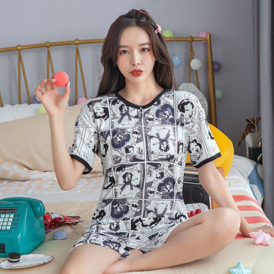 Printed Pajamas Set For Women Sleepwear Homewear Nightwear Black White Printed Pajamas Set For Women Sleepwear Homewear Nightwear Black White