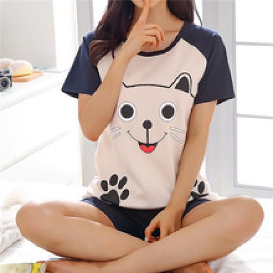 Women Pajamas Sets Cotton Short-Sleeve Shirts And Pants Women Pajamas Sets Cotton Short-Sleeve Shirts And Pants