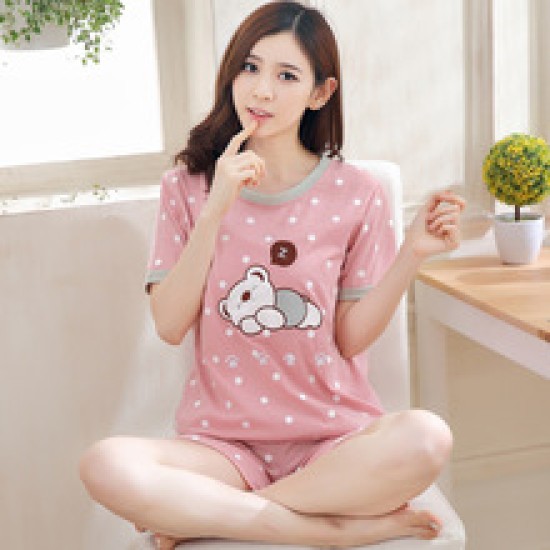 Women Pajamas Sets Cotton Short-Sleeve Shirts And Pants 