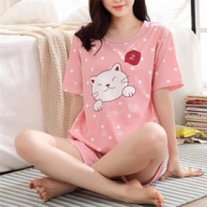 Women Pajamas Sets Cotton Short-Sleeve Shirts And Pants 