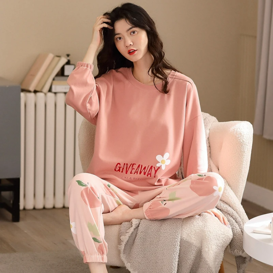 Printed Pajamas Set For Women Sleepwear Homewear Nightwear Peach Printed Pajamas Set For Women Sleepwear Homewear Nightwear Peach