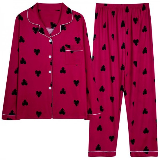 Heart Printed Pajamas Set For Women Sleepwear Homewear Nightwear