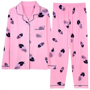 Leaves Printed Pajamas Set for Women Sleepwear Homewear Nightwear