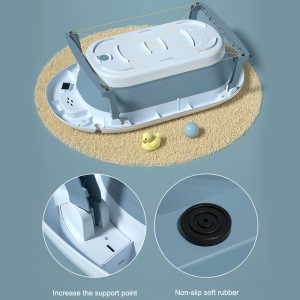 Portable Baby Bathtub - Large Foldable Newborn Infants Anti Slip Skid Proof Collapsible Baby Bath Tubs With Water Temprature Meter and Net and Shower for Kids New Born (L 82 - W 48 - H 32 CM) - Blue