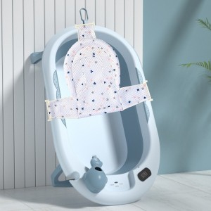 Portable Baby Bathtub - Large Foldable Newborn Infants Anti Slip Skid Proof Collapsible Baby Bath Tubs With Water Temprature Meter and Net and Shower for Kids New Born (L 82 - W 48 - H 32 CM) - Blue