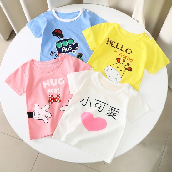 New Born Pure Cotton Short-Sleeved T-Shirt 0-7 Years Old - pink New Born Pure Cotton Short-Sleeved T-Shirt 0-7 Years Old - pink