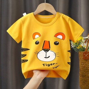 New Born Pure Cotton Short-Sleeved T-Shirt 0-7 Years Old - yellow