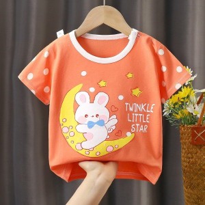 New Born Pure Cotton Short-Sleeved T-Shirt 0-7 Years Old - Orange