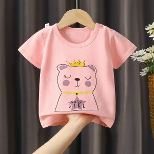 New Born Pure Cotton Short-Sleeved T-Shirt 0-7 Years Old - pink
