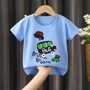 New Born Pure Cotton Short-Sleeved T-Shirt 0-7 Years Old - blue