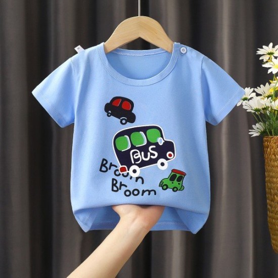 New Born Pure Cotton Short-Sleeved T-Shirt 0-7 Years Old - blue New Born Pure Cotton Short-Sleeved T-Shirt 0-7 Years Old - blue