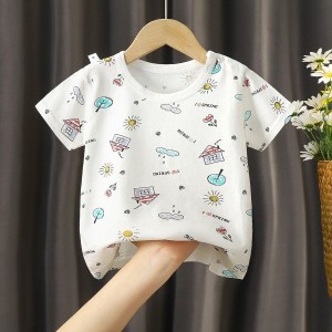 New Born Pure Cotton Short-Sleeved T-Shirt 0-7 Years Old - white