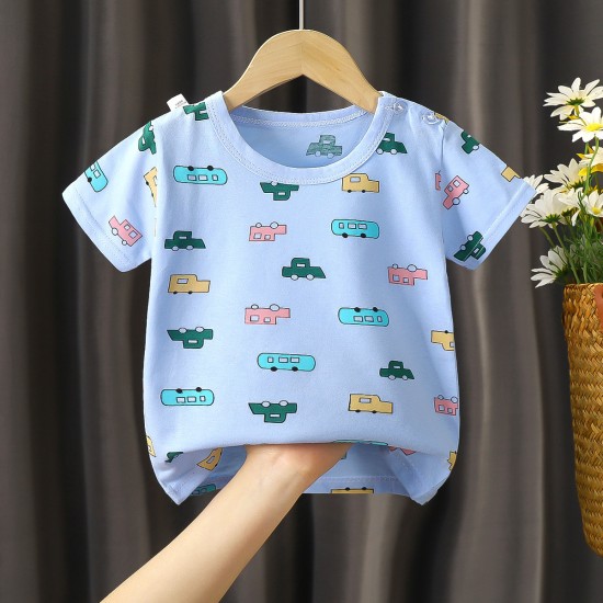 New Born Pure Cotton Short-Sleeved T-Shirt 0-7 Years Old - green