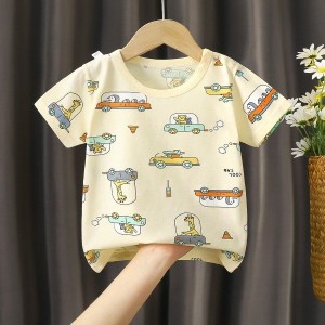 New Born Pure Cotton Short-Sleeved T-Shirt 0-7 Years Old - green