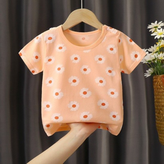 New Born Pure Cotton Short-Sleeved T-Shirt 0-7 Years Old - orange