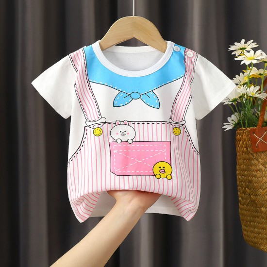 New Born Pure Cotton Short-Sleeved T-Shirt 0-7 Years Old - yellow