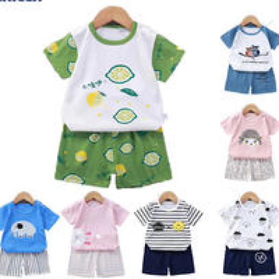 Breathable New Born Short Sleeve  Two Piece Cotton Outfit Matching Set