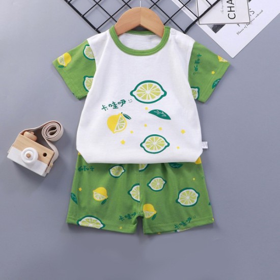 Breathable New Born Short Sleeve  Two Piece Cotton Outfit Matching Set