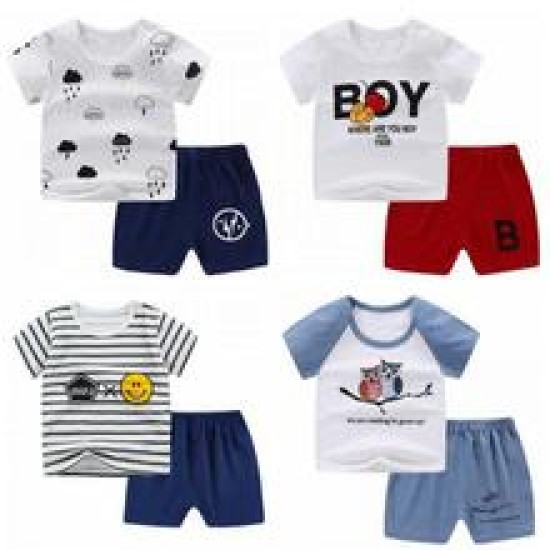 Breathable New Born Short Sleeve  Two Piece Cotton Outfit Matching Set