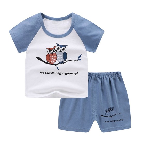 Breathable New Born Short Sleeve  Two Piece Cotton Outfit Matching Set