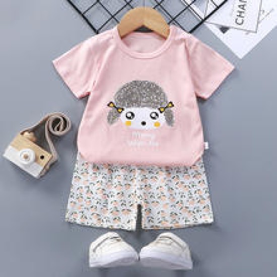 Breathable New Born Short Sleeve Two Piece Cotton Outfit Matching Set