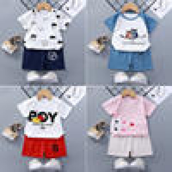 Breathable New Born Short Sleeve Two Piece Cotton Outfit Matching Set
