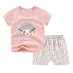 Breathable New Born Short Sleeve Two Piece Cotton Outfit Matching Set
