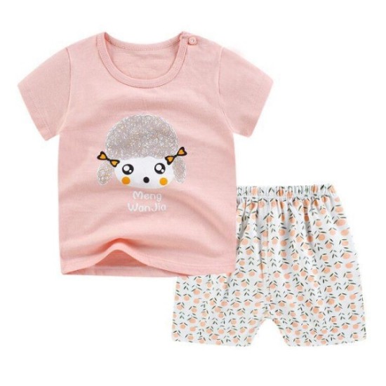 Breathable New Born Short Sleeve Two Piece Cotton Outfit Matching Set