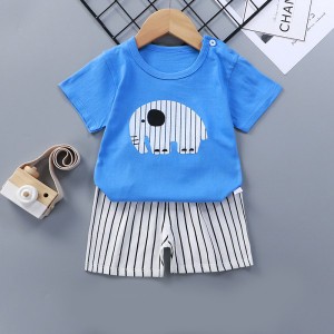 Breathable New Born Short Sleeve  Two Piece Cotton Outfit Matching Set